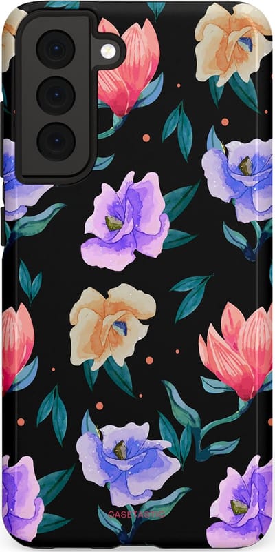 Casetastic hoesje geschikt voor Samsung Galaxy S21 FE 5G - Dubbellaagse bescherming - Avondtuin - Fashion Case - Zwart Petrol Lavendel
