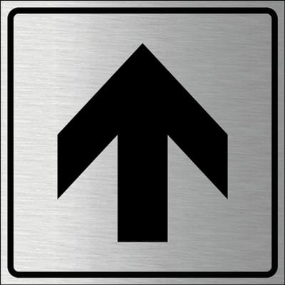 Pijl bordje, geborsteld aluminium 100 x 100 mm