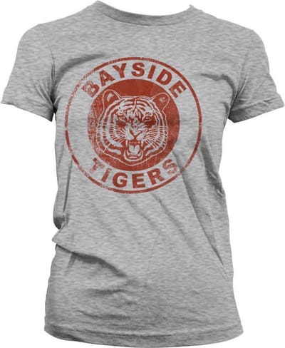 Saved By The Bell Dames Tshirt -S- Bayside Tigers Washed Logo Grijs