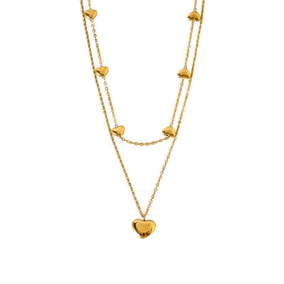 Luxxie - Dubbellaags Hartjes Ketting - Goudkleurig - RVS - 42 cm