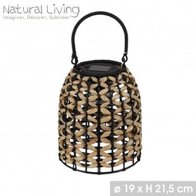 SOLAR MOOD" zonne-lantaarn Carla van poly-rotan en waterhyacint Ø19 × H21,5 cm