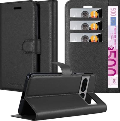Cadorabo Hoesje geschikt voor Google PIXEL 7 PRO in PHANTOM ZWART - Beschermhoes met magnetische sluiting, standfunctie en kaartvakje Book Case Cover Etui