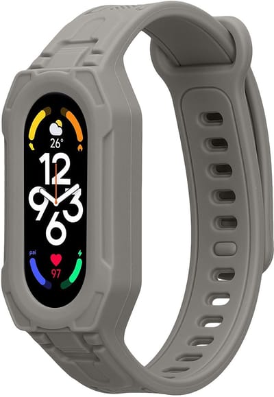kwmobile smartwatch bandje en bumper van silicone - geschikt voor Xiaomi Smart Band 10 / Smart Band 9 / 8 7 6 5 4 3 - in grijs - Optimale bescherming
