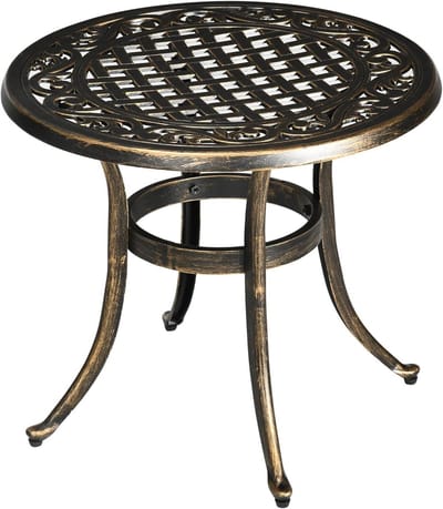 Bijzettafel Tuin - Balkontafel Koffietafel - Buiten Zitten - Gegoten Aluminium Frame - Ø60x525 cm - Bronskleurig