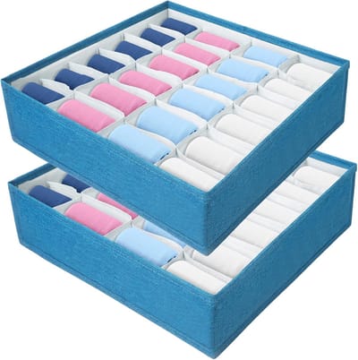 Famanu – Organizer voor laden, opvouwbaar, 2 stuks, 24 cellen, stoffen organizer, met vak voor het opbergen van ondergoed, sokken, stropdassen, sjaals