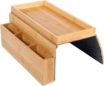 Bank Armleuning Tafel - Bekerhouder Dienblad - Ontspannen Thuis - Opvouwbaar Ruimtebesparend - 46x33 cm - Houtkleurig
