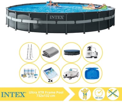 Intex Ultra XTR Frame Zwembad - Opzetzwembad - 732x132 cm - Inclusief Onderhoudspakket, Glasparels, Zwembad Stofzuiger en Voetenbad