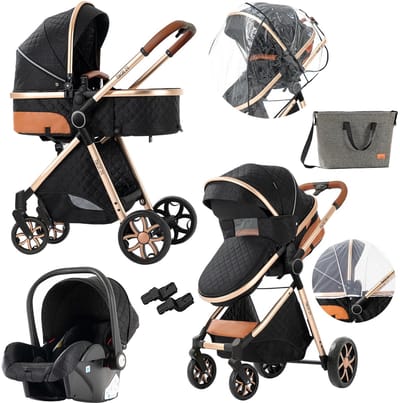 Luxe Kinderwagen - Buggy - Zwart - Opvouwbaar - Kinderwagens - Kinderwagen 3 in 1 - Met Wieg/Opzetstuk - Multifunctioneel