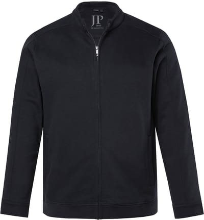 JP 1880 - Heren - sweatjack bikerjack opstaande kraag rits tot 8XL - Zwart - Maat 3XL
