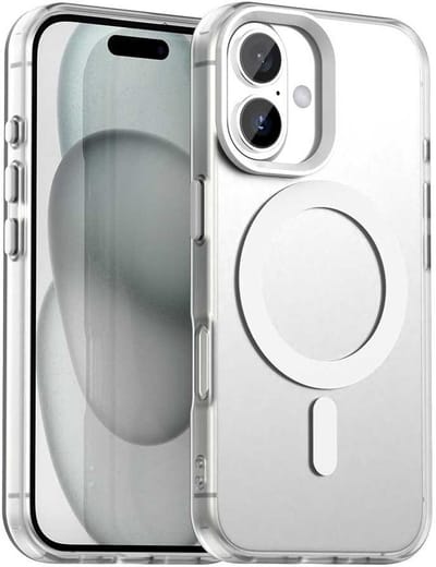 MagSafe Compatibel Backcover Hoesje Geschikt voor Apple iPhone 16 - Wit & Semi-Transparant Design - Stijlvol & Goede Bescherming