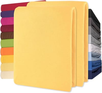 Lucina 2 stuks Hoeslakens Jersey Katoen Stretch 30cm Hoge Hoek - Set van 2 - geel 90x200cm - 100x200cm