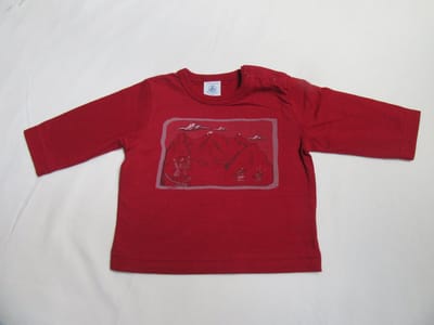 petit bateau , jongens, t-shirt lange mouw , rood , 74- 12 maand