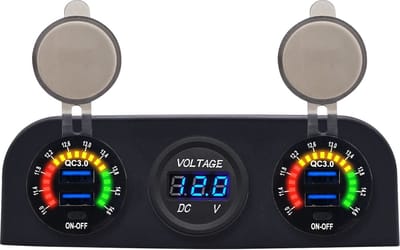 ProRide 12V USB Autolader 4 Poorten - QC3.0 - P19103 - Drievoudig opbouw paneel met Voltmeter