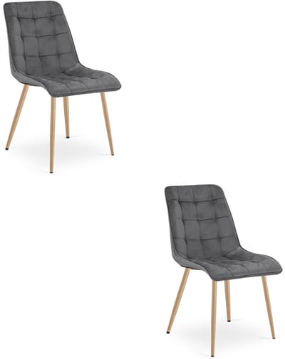 Set van 2 eetkamerstoelen SPLIT – Fluweel donkergrijs – Eiken poten – Modern design