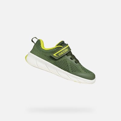 GEOX FOOT-RUN JONGENS Sneakers - MILITAIR GROEN/LIMOEN - Maat 31