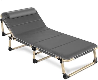 Campingbed met Matras - Opklapbaar Slaapbed - Ontspannen Buiten - Verstelbare Rugleuning - 194 x 68 x 30 cm - Grijs