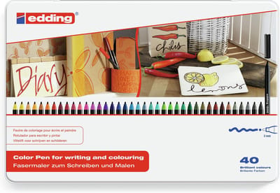 edding 1300/40 S teken-/viltstiften set - 40 stuks in verschillende kleuren - ronde punt 2 mm - prachtig om cadeau te geven - inkt op waterbasis - voor schrijven, schetsen en lay-outs op lichtgekleurd papier