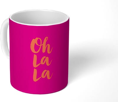 Mok - Koffiemok - Oh la la - Roze - Oranje - Minimalistisch - Mokken - 350 ML - Beker - Koffiemokken - Theemok