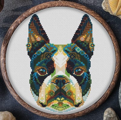 Borduurpakket MANDALA HOND - BOSTON TERRIER