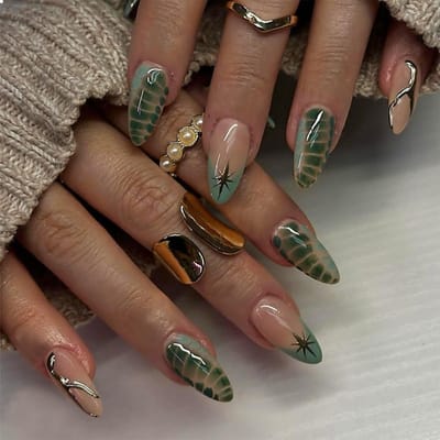 Dailygoods- Valse Nagels 24 Stuks - Amandelvorm - Glanzend Groen Ombré - Kunstnagels met Lijm - Mini-Nagelvijl - 12 Maten
