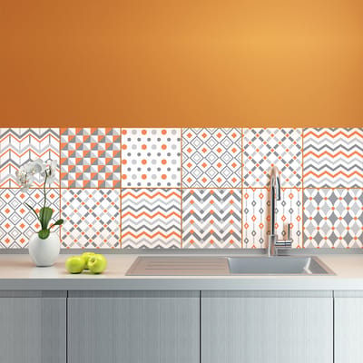 Zelfklevende tegelmuurstickers voor keuken en badkamer - 9 etnische Bolinao tegelstickers - 9 stickers 10x10cm
