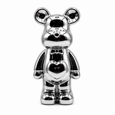 Enluxe Metalen Zilveren Teddy Beertje TV Kast - Keramische Wijnkast en Decoratieve Opbergoplossing voor Moderne Interieur, Minimalistisch Design met Glanzende Afwerking, Ideaal als Statement Piece voor Woonkamer, Slaapkamer of Kantoor