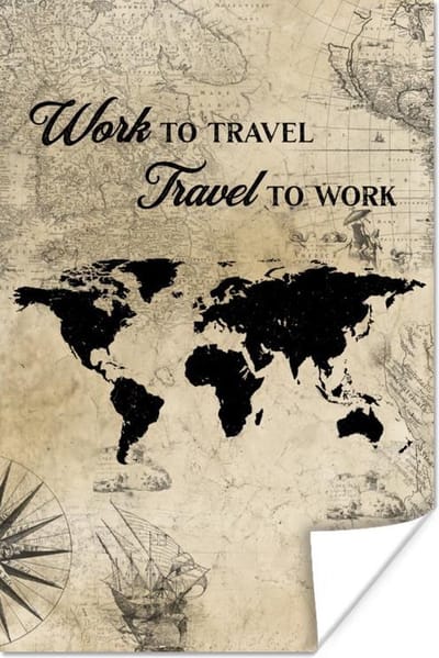 Poster 60x90 cm - Wereldkaart - Vintage - Quote - Posters - Kamer decoratie - Wanddecoratie woonkamer - Muurdecoratie slaapkamer