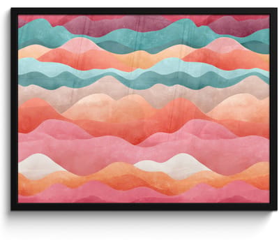Poster in lijst - Fotolijst 80x60 cm - Posters - Golven - Kleurrijk - Abstract - Posterlijst zwart - Decoratie - Wanddecoratie woonkamer - Muurdecoratie slaapkamer
