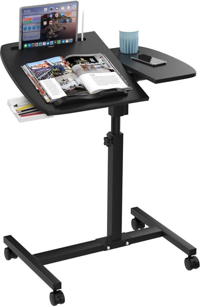 PIPIPOXER- Laptoptafel en Bijzettafel op wielen – bedtafel – laptoptandaard – In hoogte verstelbaar-Zwart