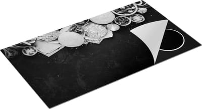 Chefcare Inductie Beschermer Hamburger Ingrediënten op een Marmeren Plaat - Zwart Wit - 95x50 cm - Afdekplaat Inductie - Kookplaat Beschermer - Inductie Mat