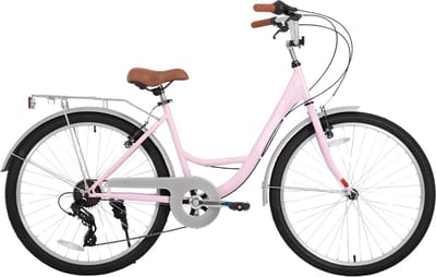 Dames strandcruiserfiets – Voor volwassenen – 7-speed, step-through frame, bagagedrager – Roze, 66 cm