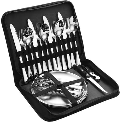 Besteksets - Picknickset - Campingservies - Draagbaar en Lichtgewicht - 4-persoons - RVS - voor Picknick en Kamperen - 20 Stuks