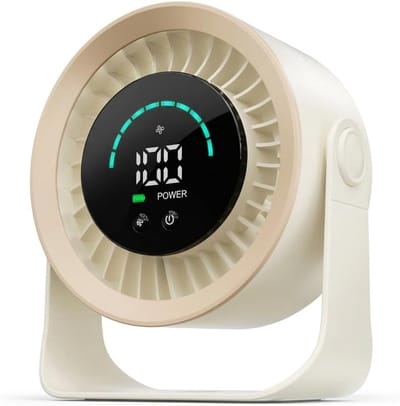 Mini-bureauventilator, kleine stille oplaadbare USB-tafelventilator, 360° verstelbare ventilator met LED-display – voor slaapkamer, kantoor en thuis.