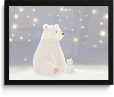 Poster in lijst - Fotolijst 40x30 cm - Posters - Ijsbeer - Sneeuw - Sterren - Blauw - Posterlijst zwart - Decoratie - Wanddecoratie woonkamer - Muurdecoratie slaapkamer