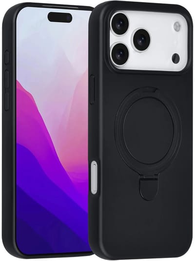 Backcover Hoesje Geschikt voor: iPhone 17 Pro Max Volledig Dekkende Schokbestendige Siliconen Backcover met Ringstandaard – 360° Bescherming - Zwart