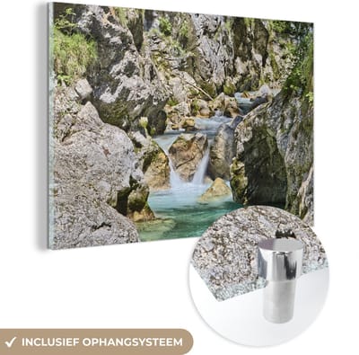 ® Glasschilderij 180x120 cm - Schilderij acrylglas - Soca-rivier en de kalkstenen rotsen in het Nationaal park Triglav in Slovenië - Foto op glas - Muurdecoratie woonkamer - Wanddecoratie slaapkamer - Schilderijen