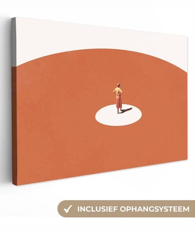Canvas - Abstract - Mens - Cirkel - Oranje - Abstracte - 30x20 cm - Schilderij - Canvasdoek