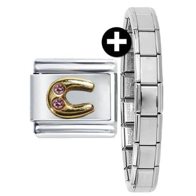 Schakel/Bedel - Hoefijzer - plus armband - 9mm - Zirconia - Schakelarmband