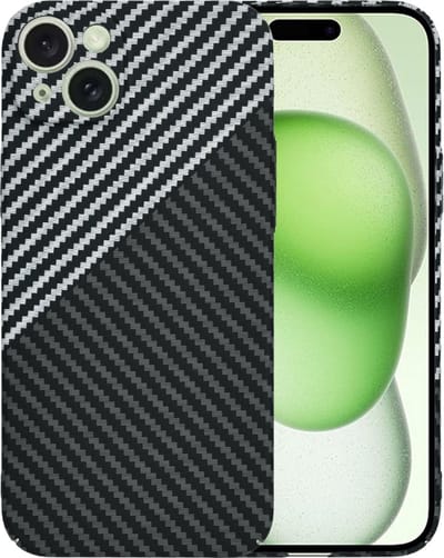 Hoesje geschikt voor Apple iPhone 15 Plus - Techsuit Carbonite FiberShell Carbon Back Cover - Wit/Zwart