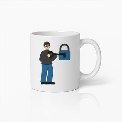Creatieve Hacker en Beveiligingsslot Mok – Unieke Cybersecurity Thema Koffiebeker