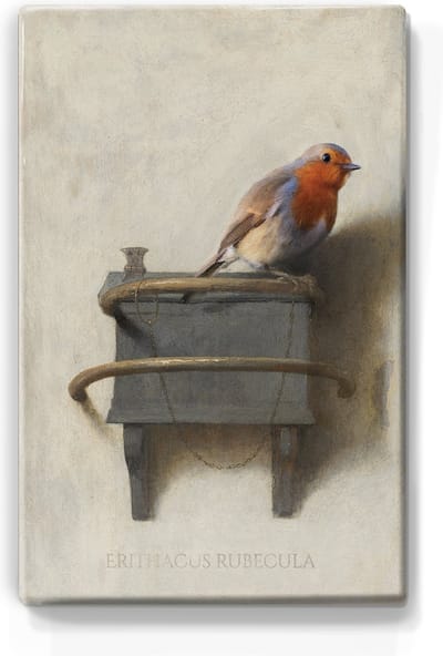 Roodborstje - Mini Laqueprint - 9,6 x 14,6 cm - Niet van echt te onderscheiden handgelakt schilderijtje op hout - Mooier dan een print op canvas.