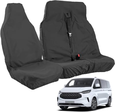 Waterdichte en Duurzame Stoelhoezen voor Ford Transit Custom 2014-2024, 600D Oxford Stof, Voor Bestuurders- en Dubbele Passagiersstoelen, Zwart