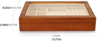 Sieradendoos Hout - Juwelendoosje Opberger - Sieraden Opbergen - Transparant Deksel - 35 x 23.5 cm - Bruin