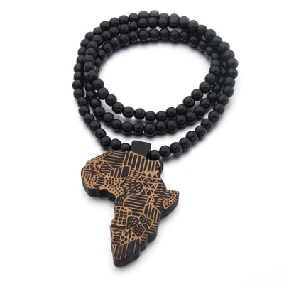 ICYBOY Klassiek Zwarten Gele Houten Ketting met Afrikaanse Map Pendant [Wood] [ICED OUT] [66CM] - Africa map wooden necklace hiphop hip hop HIPA map Afrika wood pendant jewelry