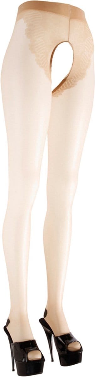 Cottelli Collection – Nude Panty met Open Kruis en Zwart Stiksel Motief – Maat XS – Zwart