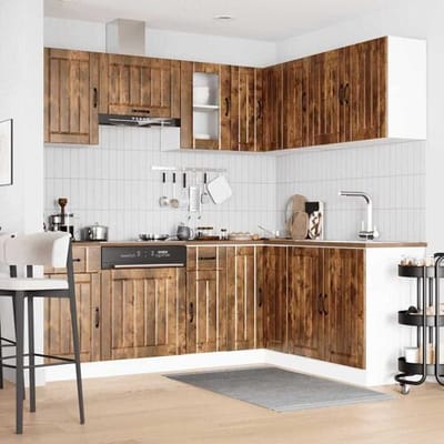 vidaXL - 11-delige - Keukenkastenset - Lucca - bewerkt - hout - gerookt - eiken