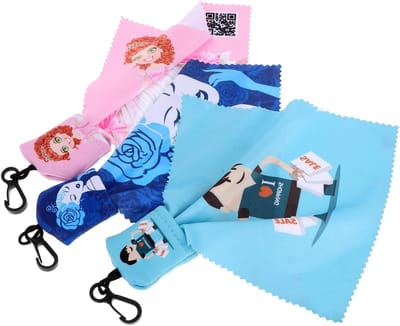 Brillenpoetsdoekjes Set - Lenzenpoetsers Doekjes - Brillen Schoonmaken - Met Sleutelhanger - 3 Stuks - Multicolor
