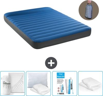 Intex Luchtbed - 2-Persoons - 152 x 203 x 22 cm - Blauw - Inclusief pomp - Hoeslaken - Kussen - Reparatieset en Kussenbeschermer