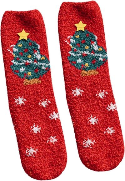 Fleece Sokken - Huissokken Winter - Comfort Thuis - Zachte Coral Fleece - 30g Pakket - Kerstprint