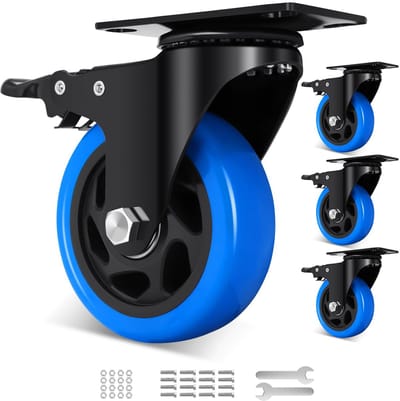Furniture Castors 100 mm Heavy Duty 800 kg Load Capacity 360 Degree Swivel Castors with 4 Double Brake, Heavy Duty - ShopVlot